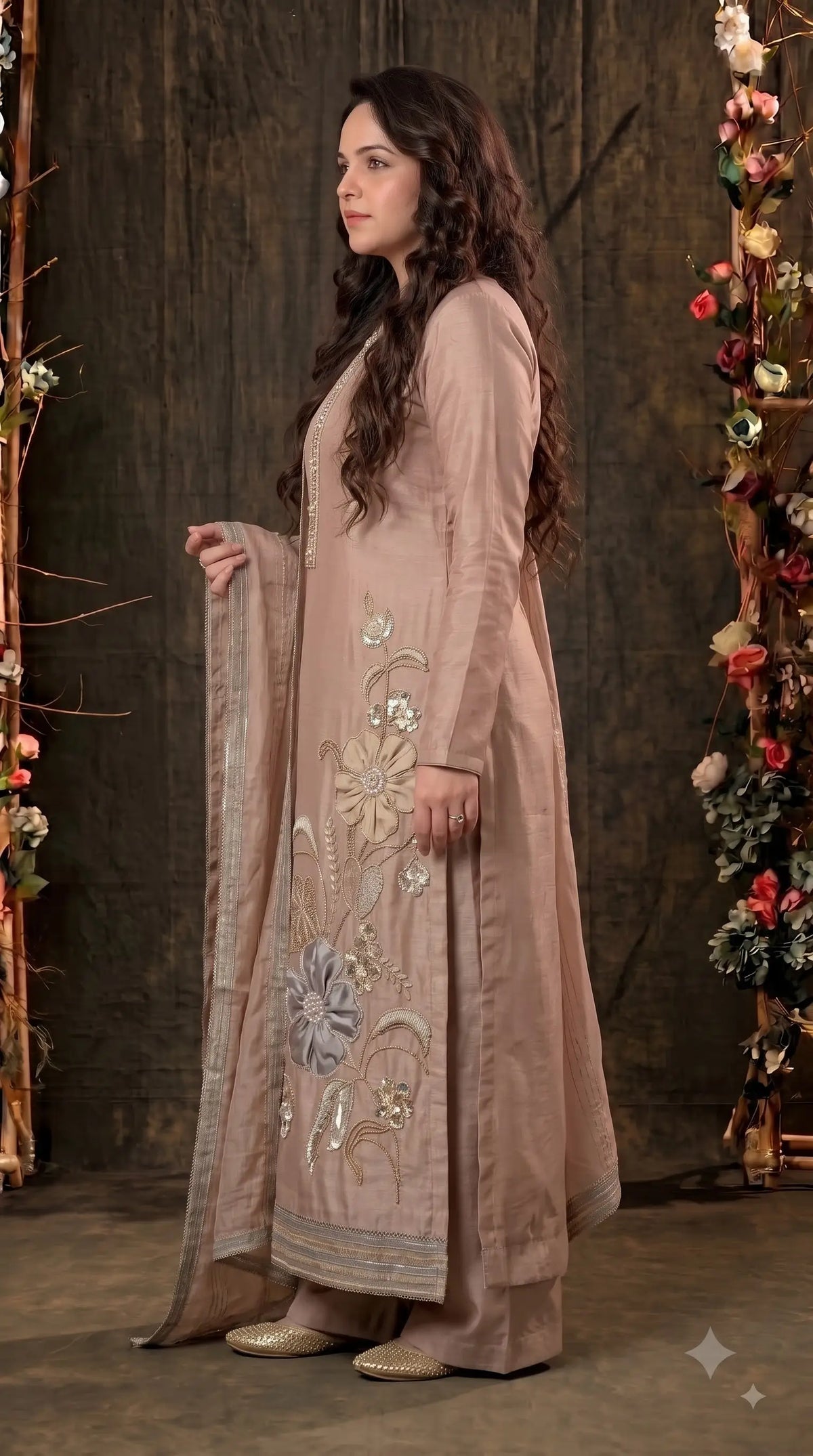 Premium Designer Blush Red Pakistani Suit in Very Soft Tissue Fabric with Elegant Floral Work