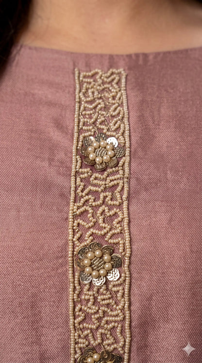 Premium Designer Dusty Rose Pink Banarasi Suit with Royal Floral Hand Work