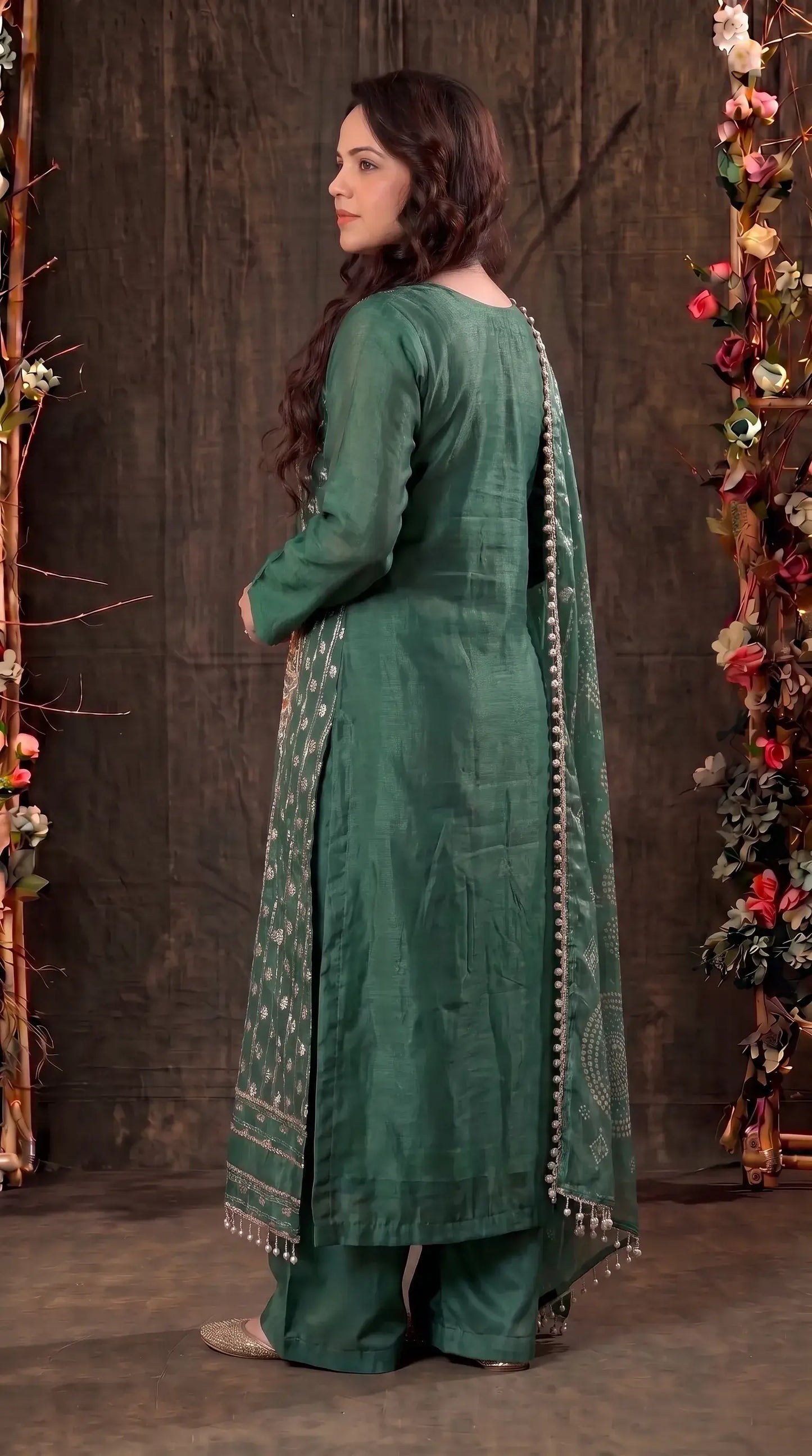 Premium Green Tissue Designer Suit with Elegant Dupatta
