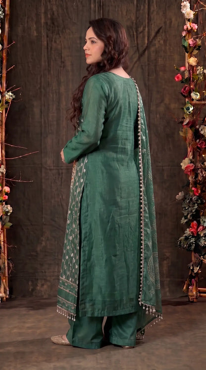 Premium Green Tissue Designer Suit with Elegant Dupatta