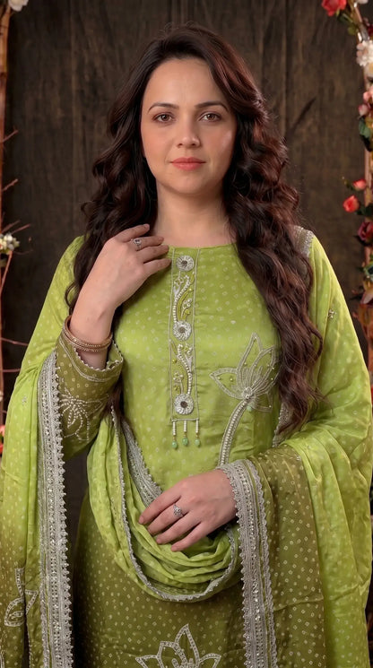 Parrot Green Premium Crepe Designer Suit