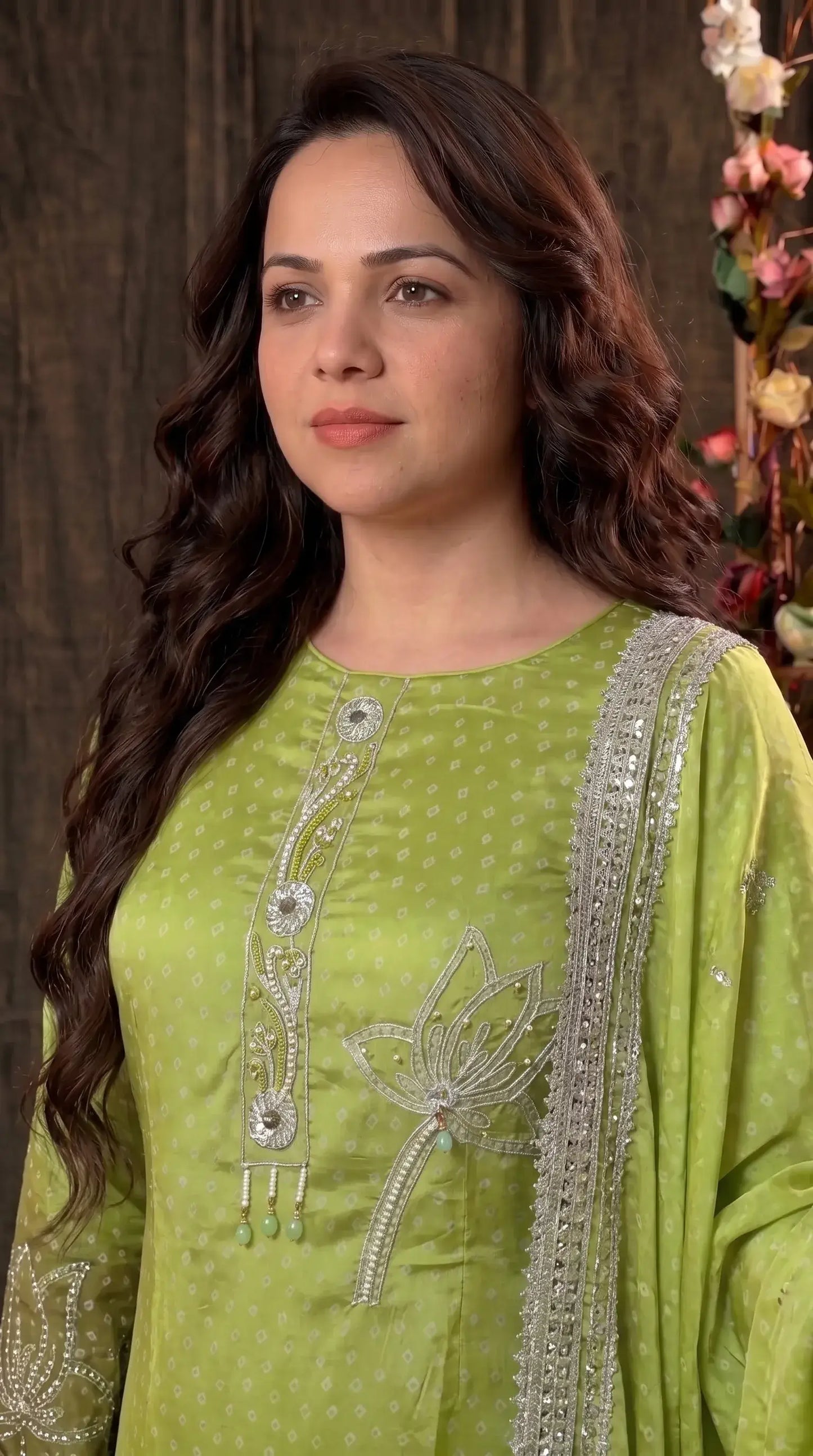 Parrot Green Premium Crepe Designer Suit
