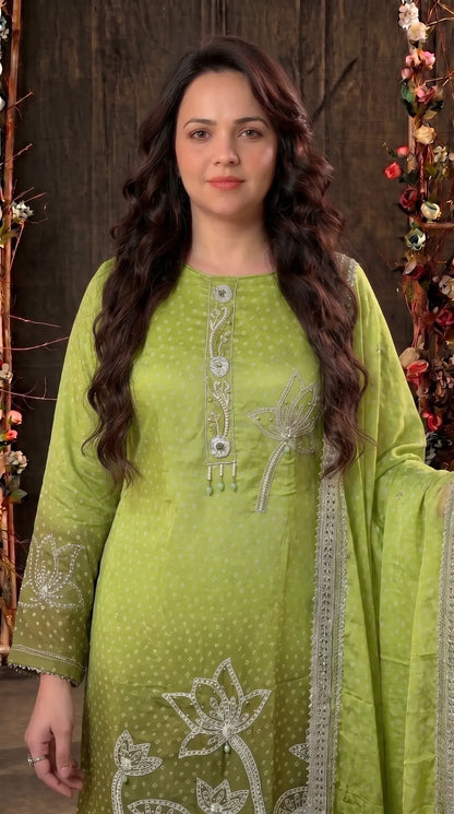 Parrot Green Premium Crepe Designer Suit