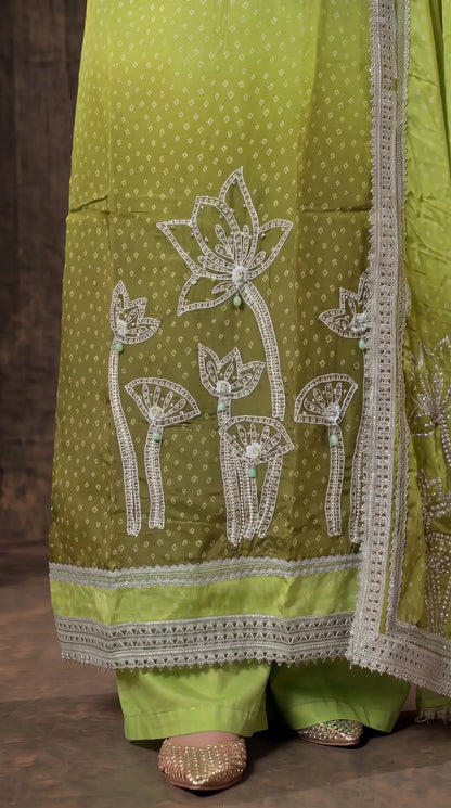 Parrot Green Premium Crepe Designer Suit