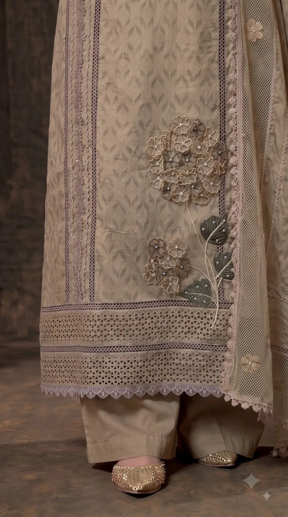 Premium Mul Designer Elegant Taupe Soft-Fabric Suit