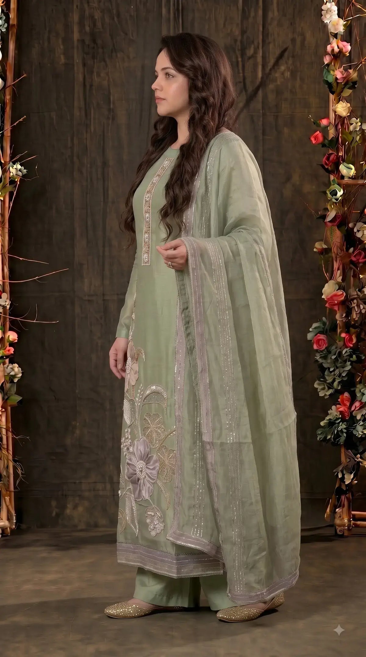Premium Designer Sage Green Suit in Soft Tissue Fabric