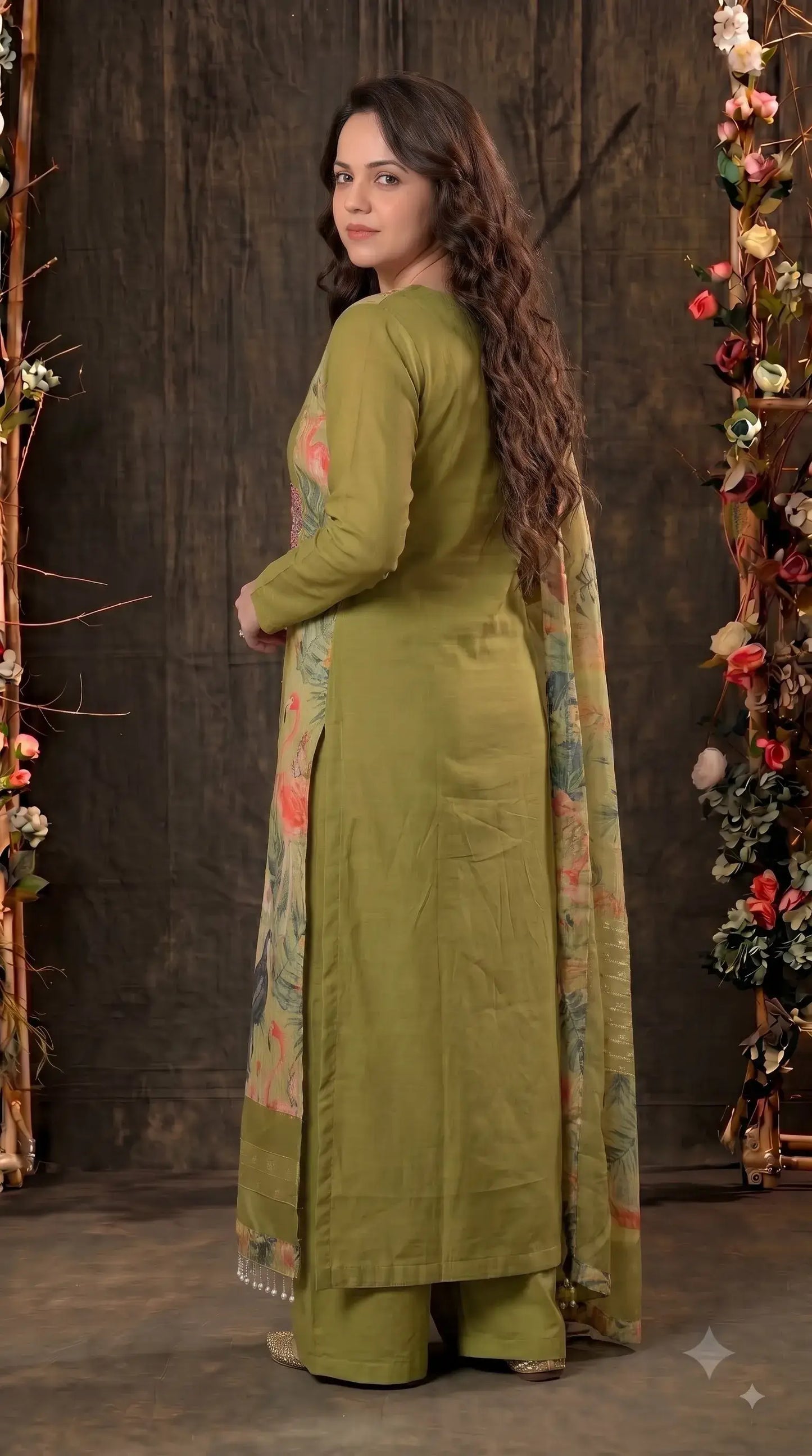 Premium Designer Olive Green Designer Suit in Soft Shimmer Premium Fabric with High-Class Hand Work