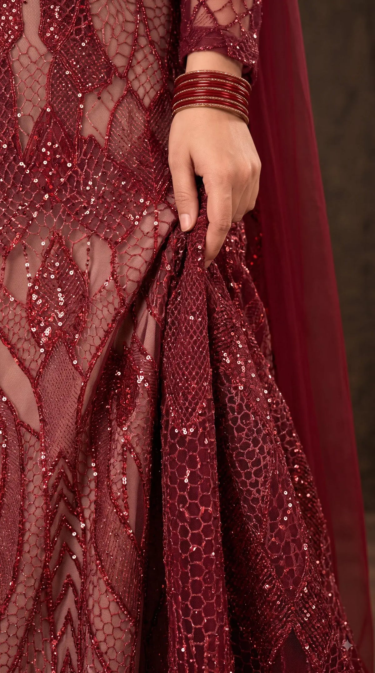 Royal Red Imported Premium Soft Net Pakistani Designer Suit with Handwork, Cut Dana, Pearl & Sequin Work