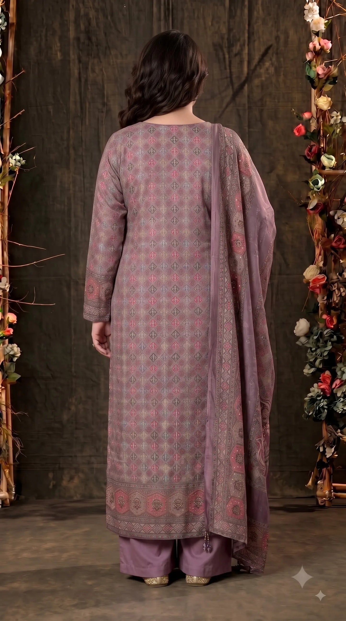 Premium Designer Dusty Purple Soft Tissue Suit with Pearl, Sequin & Stone Work