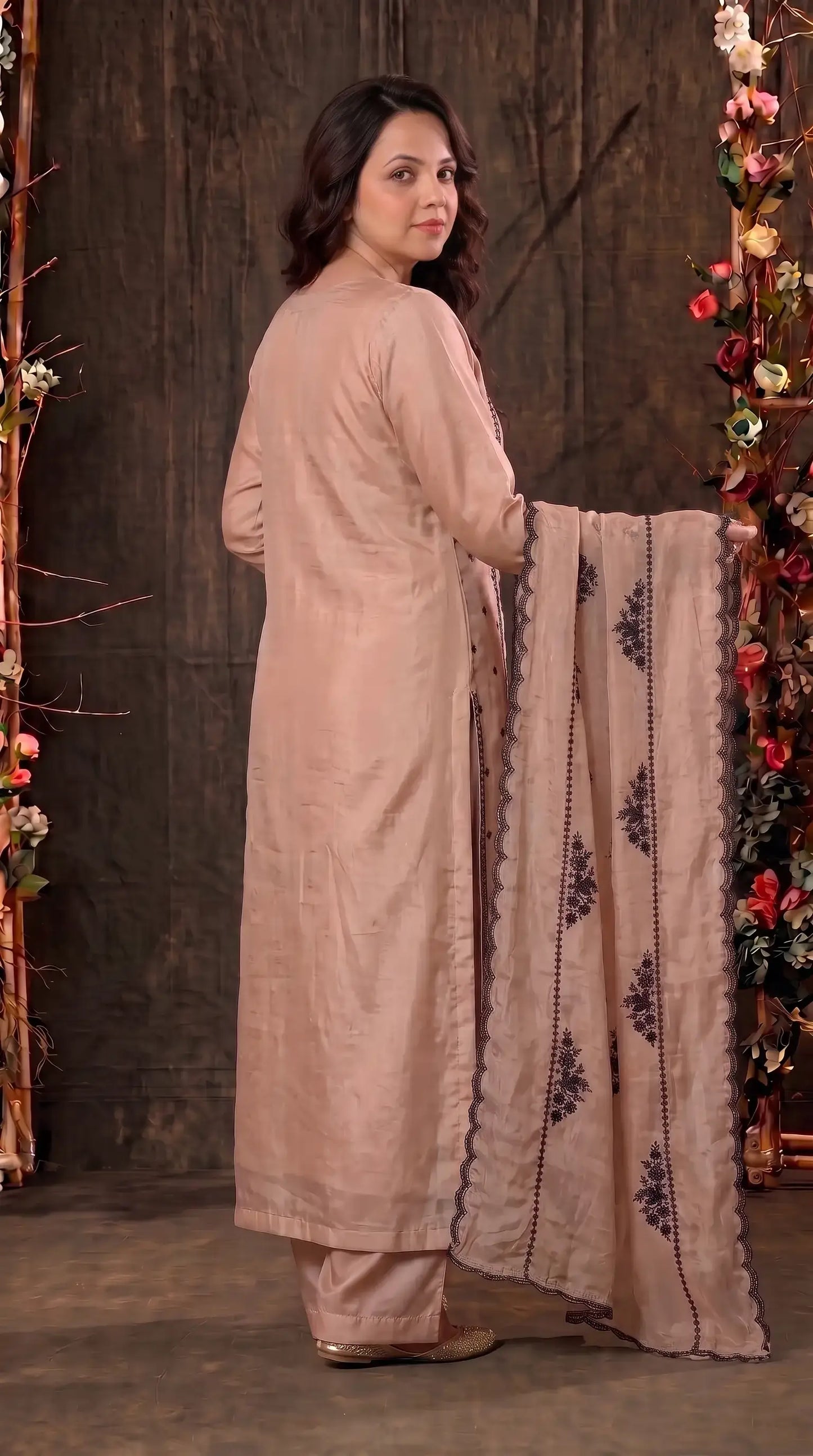 Premium Designer Blush Pink & Black Tissue Suit