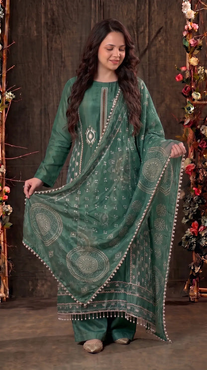 Premium Green Tissue Designer Suit with Elegant Dupatta