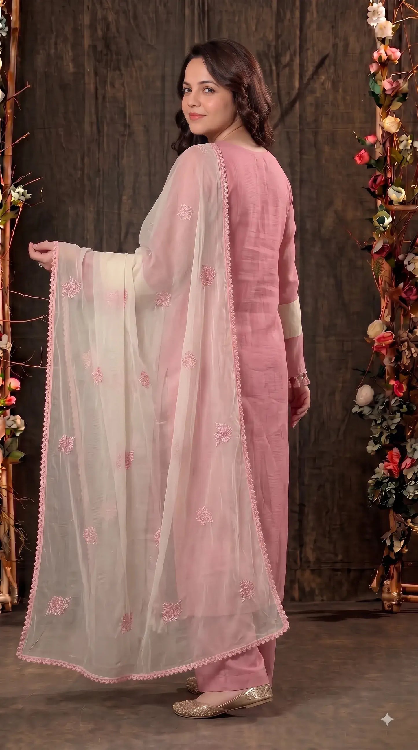 Premium Designer Dusty Pink Kota Pakistani Suit with Elegant Embroidery