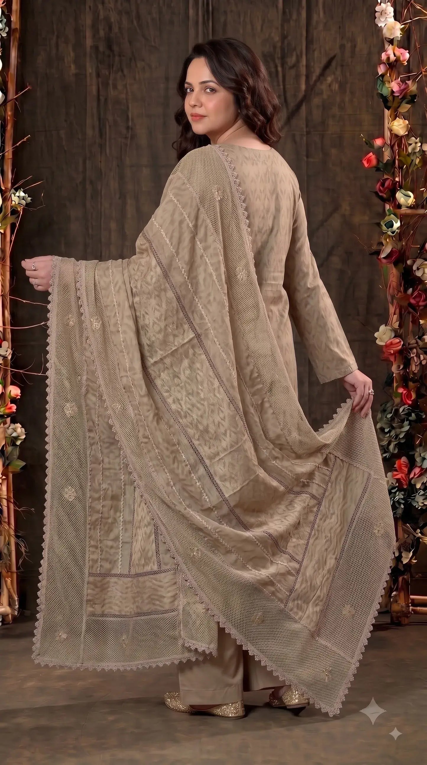 Premium Mul Designer Elegant Taupe Soft-Fabric Suit