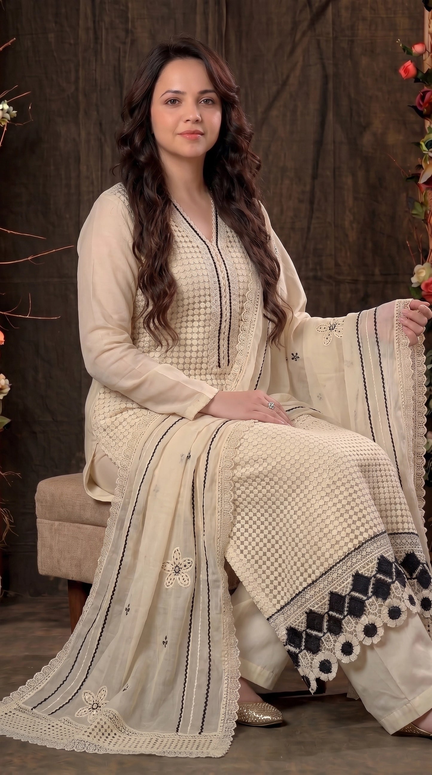 Premium Light Yellow Pakistani Zut Mull Cotton Suit with Elegant Black Embroidery