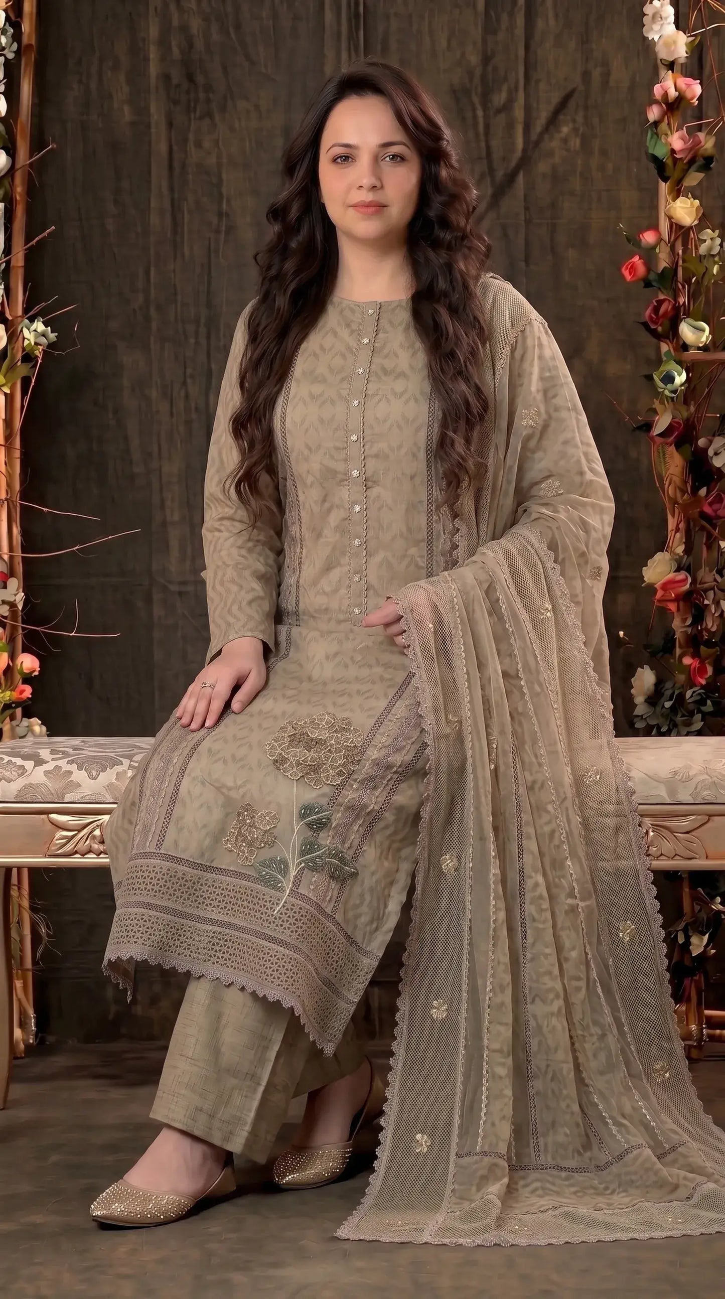 Elegant Taupe Premium Soft-Fabric Designer Suit