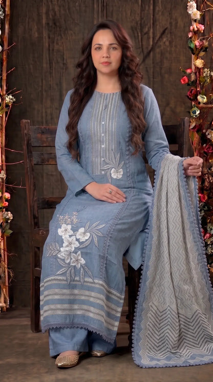 Powder Blue Premium Soft-Fabric Designer Suit