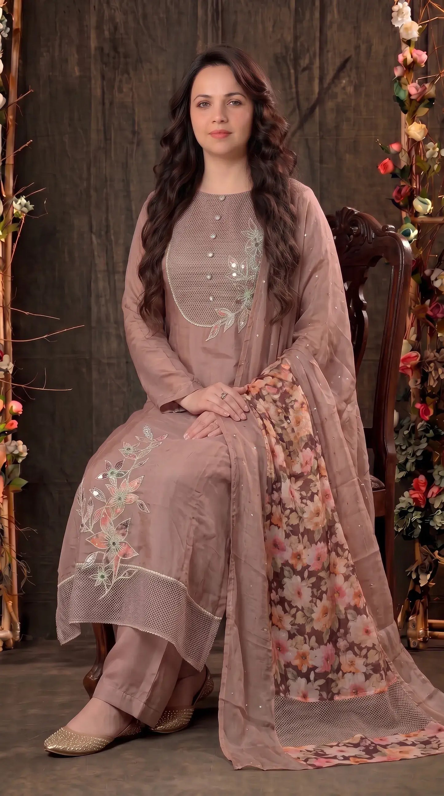 Dusty Rose Floral Designer Suit