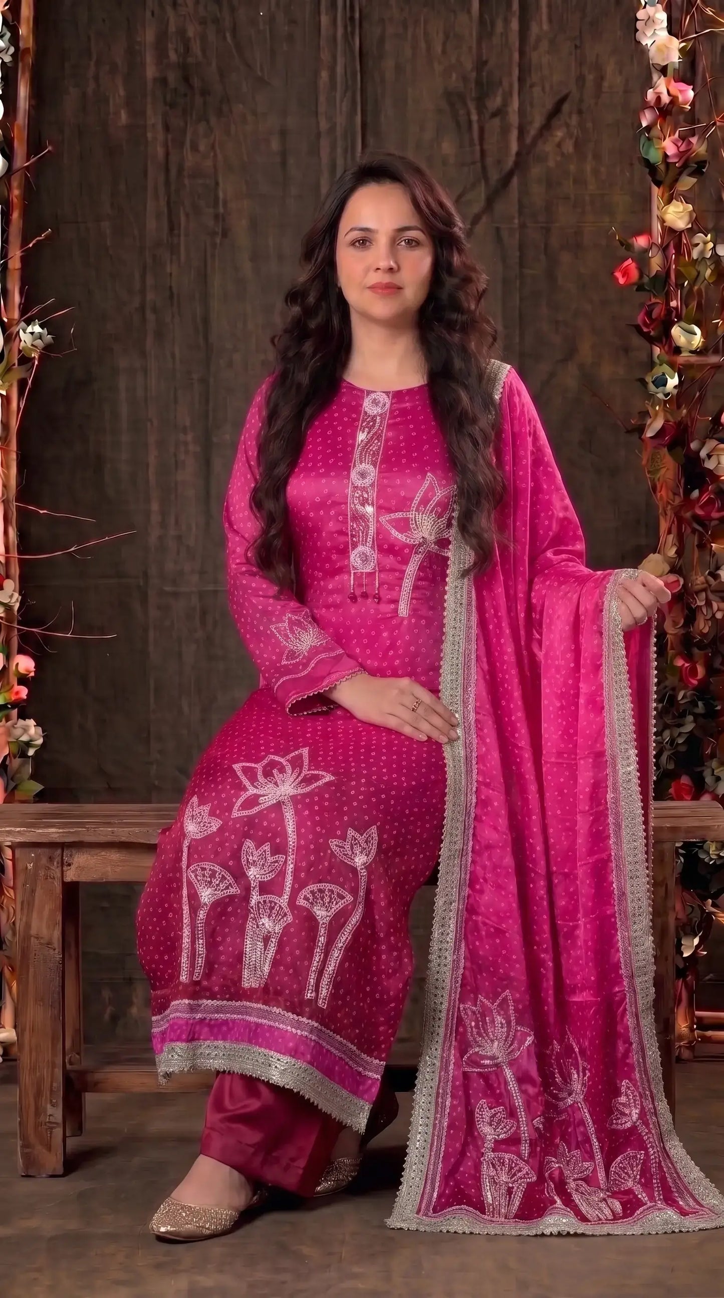Premium Pakistani Designer Rani Pink Hand-Embroidered Suit