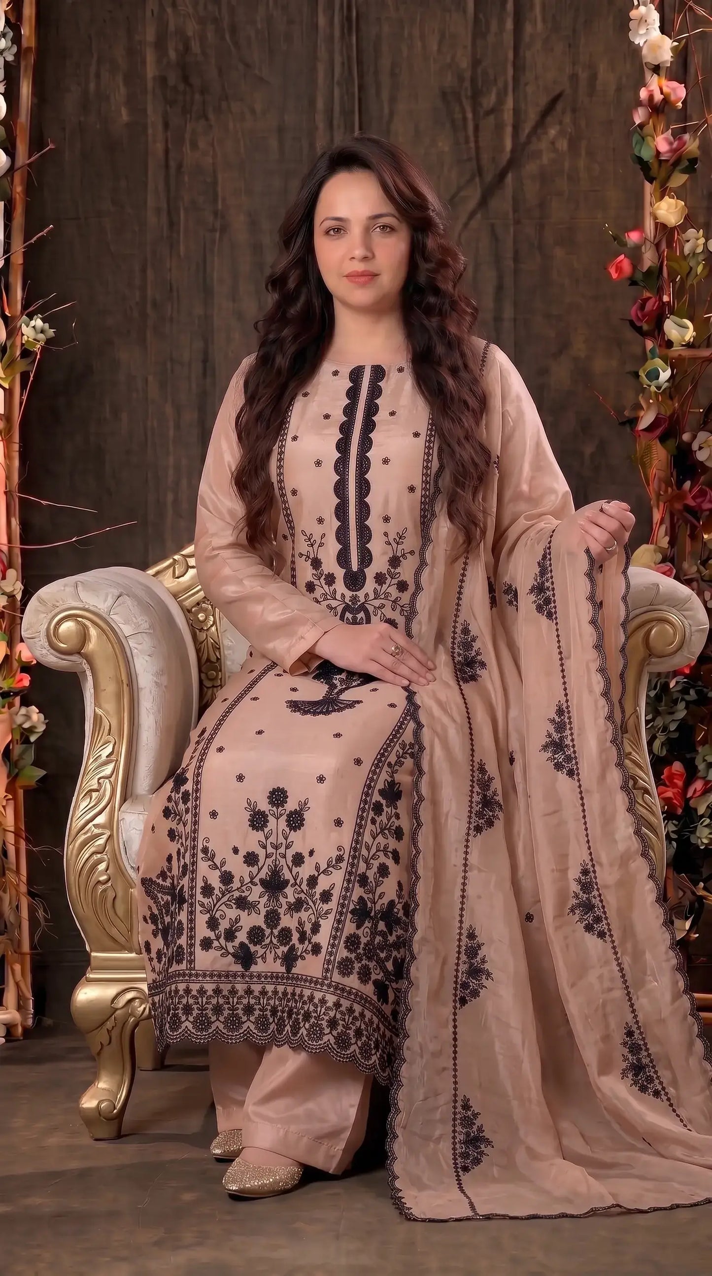 Premium Designer Blush Pink & Black Tissue Suit