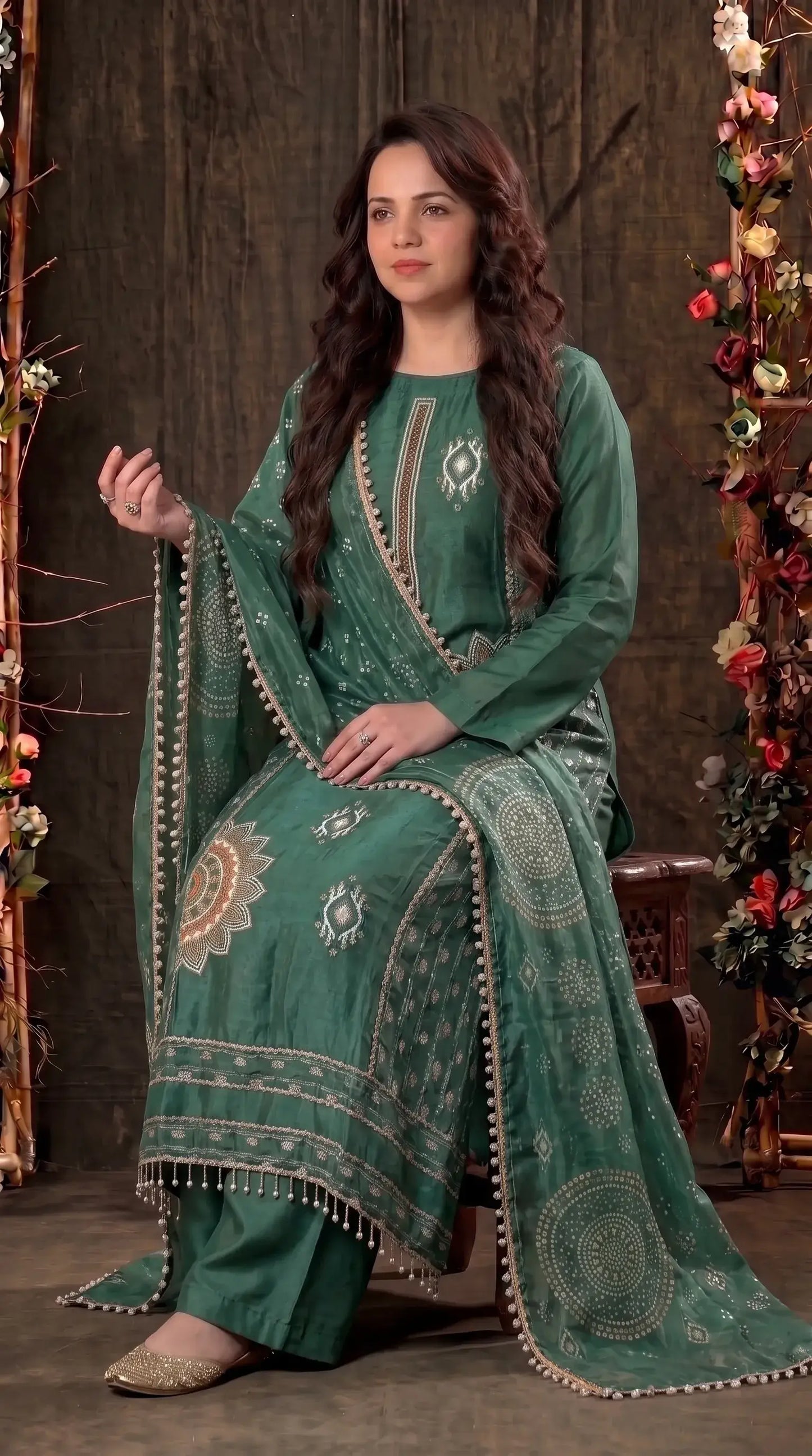 Premium Green Tissue Designer Suit with Elegant Dupatta