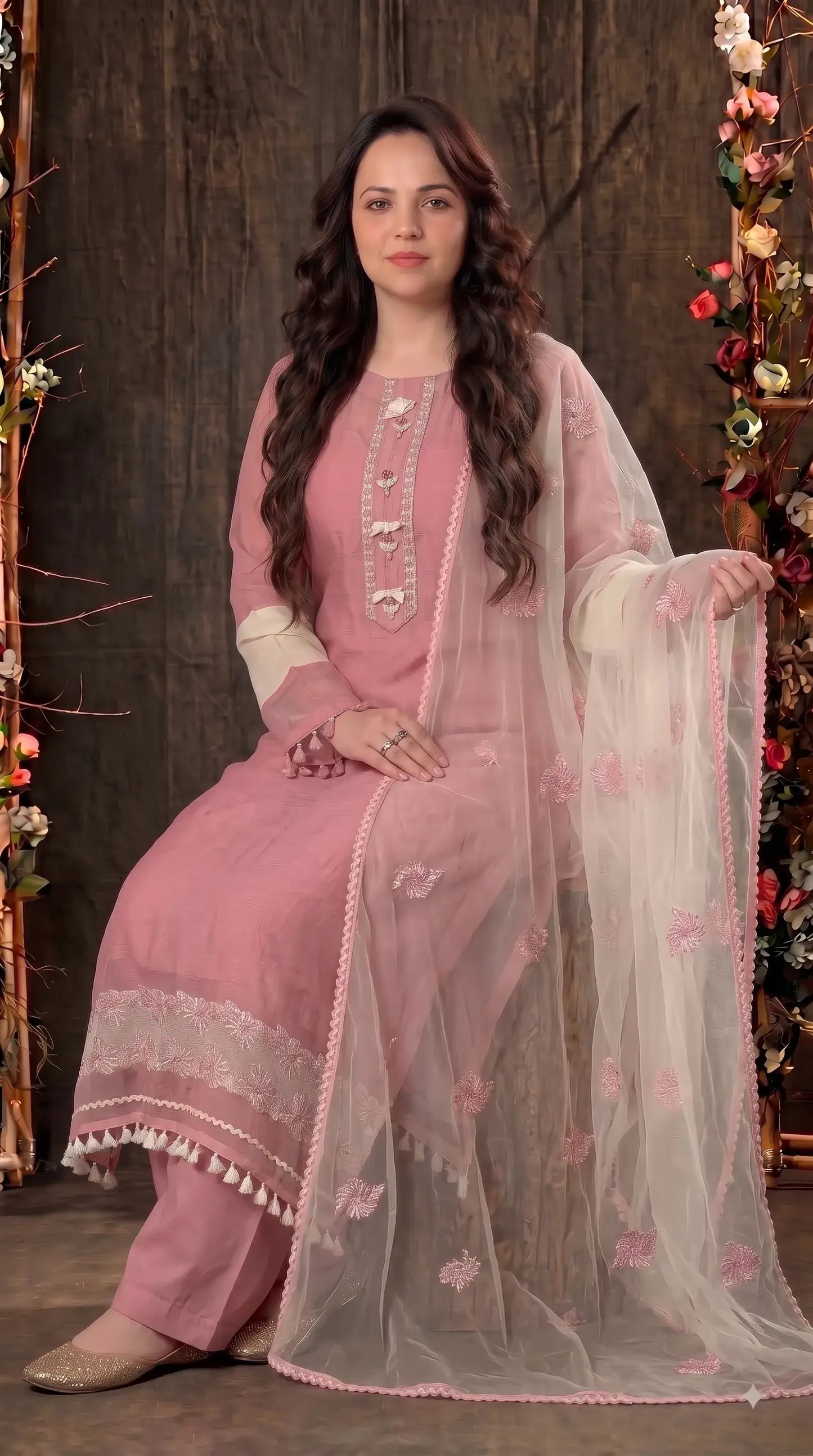Premium Designer Dusty Pink Kota Pakistani Suit with Elegant Embroidery