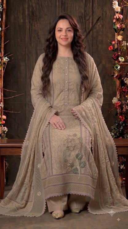 Premium Mul Designer Elegant Taupe Soft-Fabric Suit
