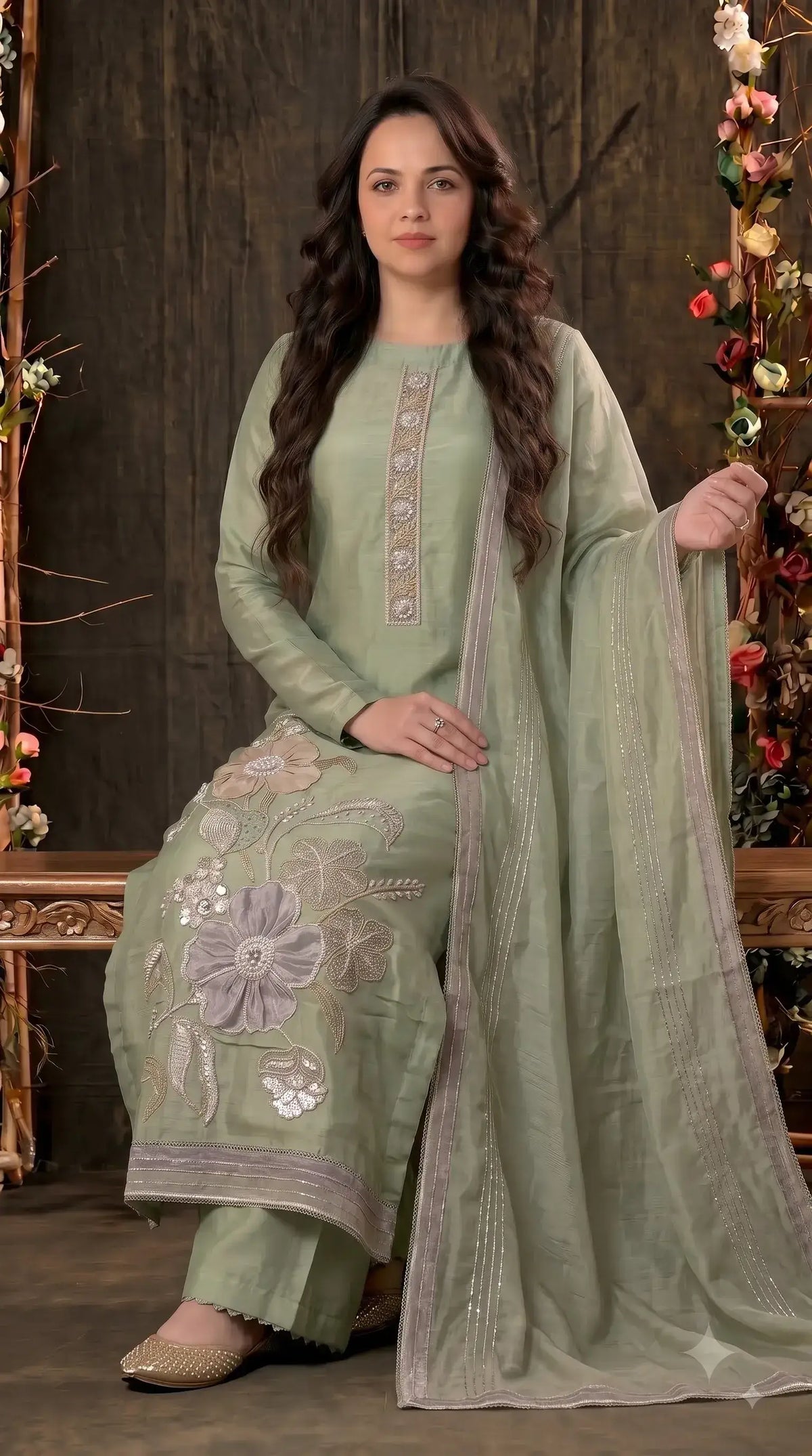 Premium Designer Sage Green Suit in Soft Tissue Fabric