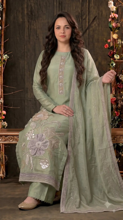 Premium Designer Sage Green Suit in Soft Tissue Fabric
