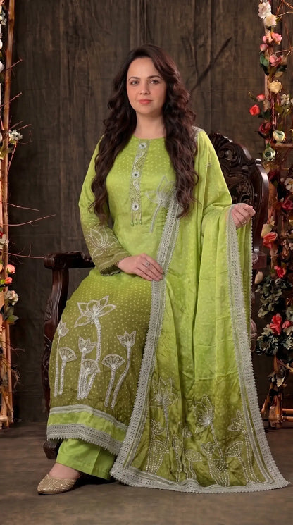 Parrot Green Premium Crepe Designer Suit