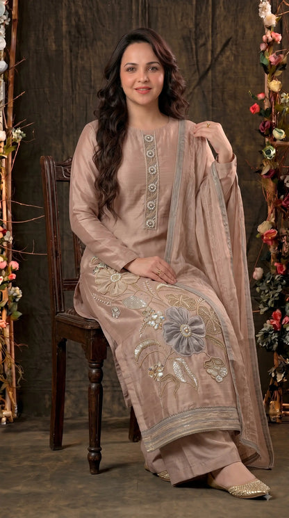 Premium Designer Blush Red Pakistani Suit in Very Soft Tissue Fabric with Elegant Floral Work