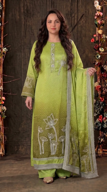 Parrot Green Premium Crepe Designer Suit