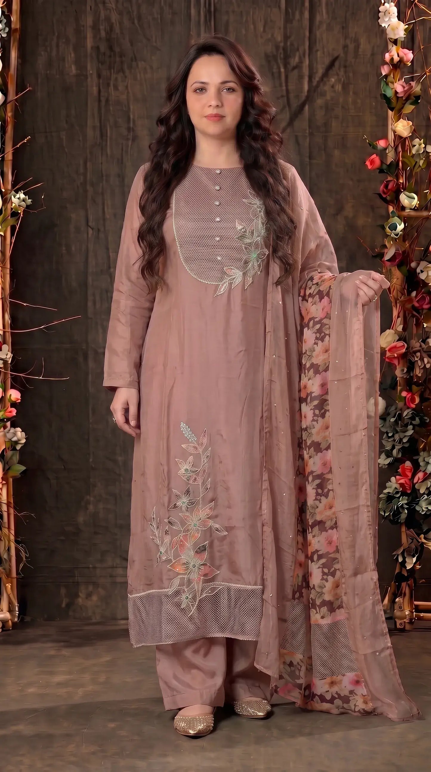 Dusty Rose Floral Designer Suit