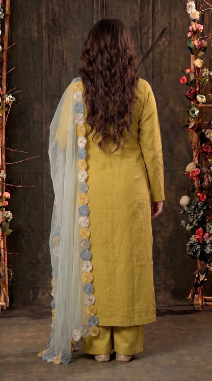Mustard Yellow Designer Cotton Suit with Boutique Finish