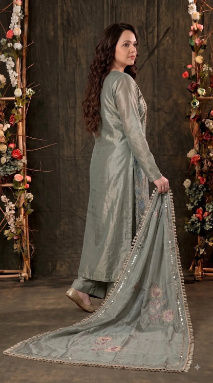 Premium Pastel Tissue Pakistani Designer Suit with Floral Embroidery, Pearl & Sequin Handwork