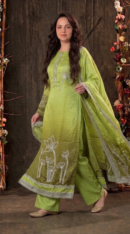 Parrot Green Premium Crepe Designer Suit