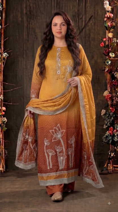 Premium Designer Mustard Ombre Pakistani Suit
