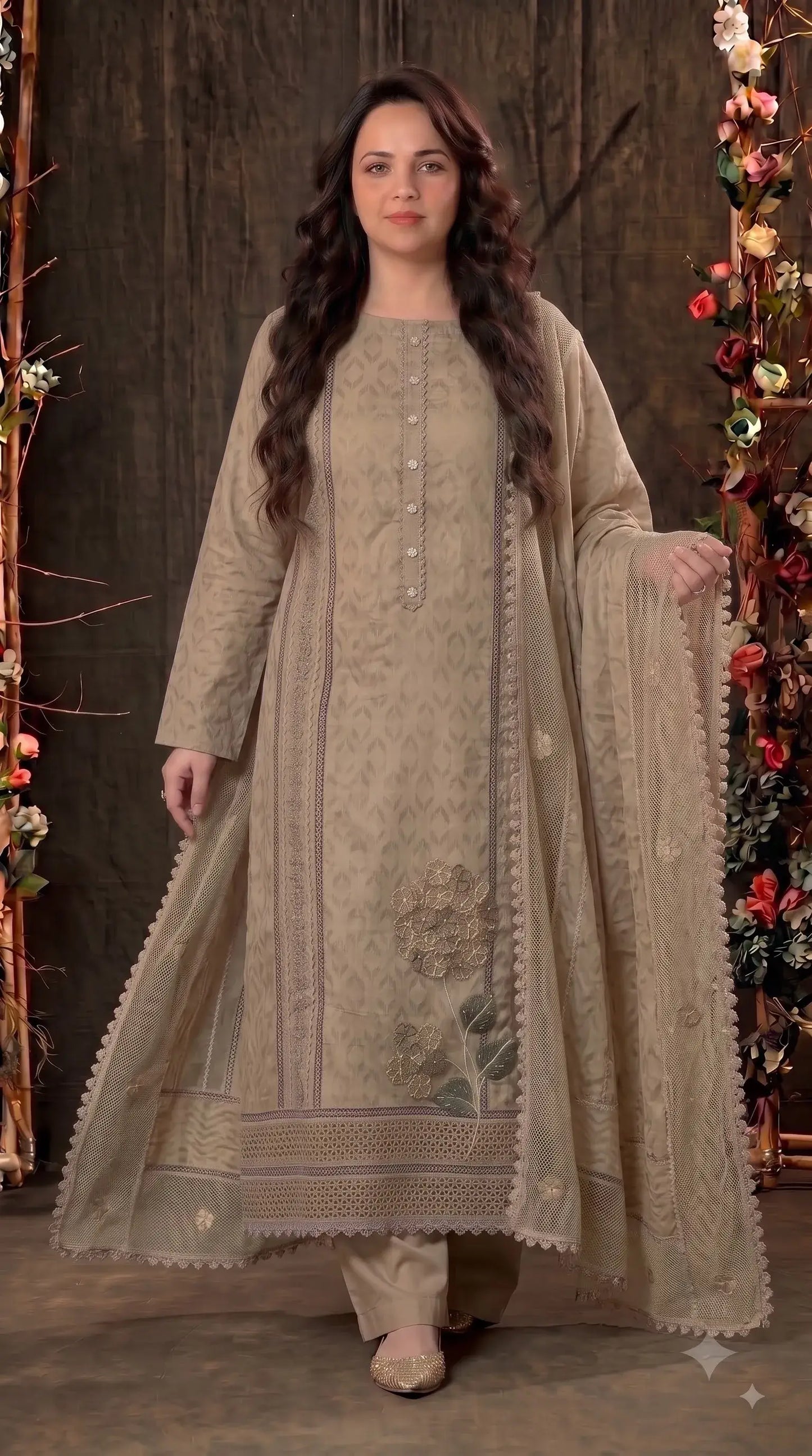 Premium Mul Designer Elegant Taupe Soft-Fabric Suit