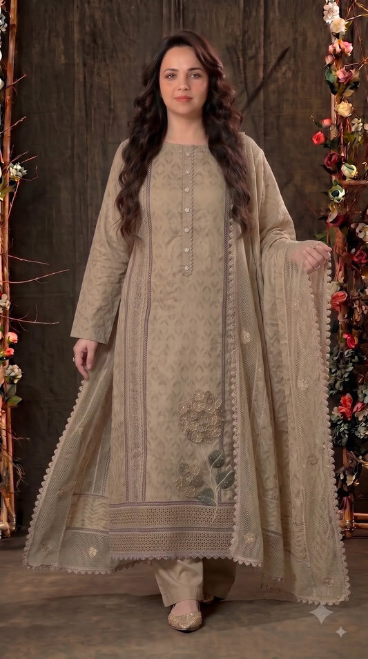 Premium Mul Designer Elegant Taupe Soft-Fabric Suit