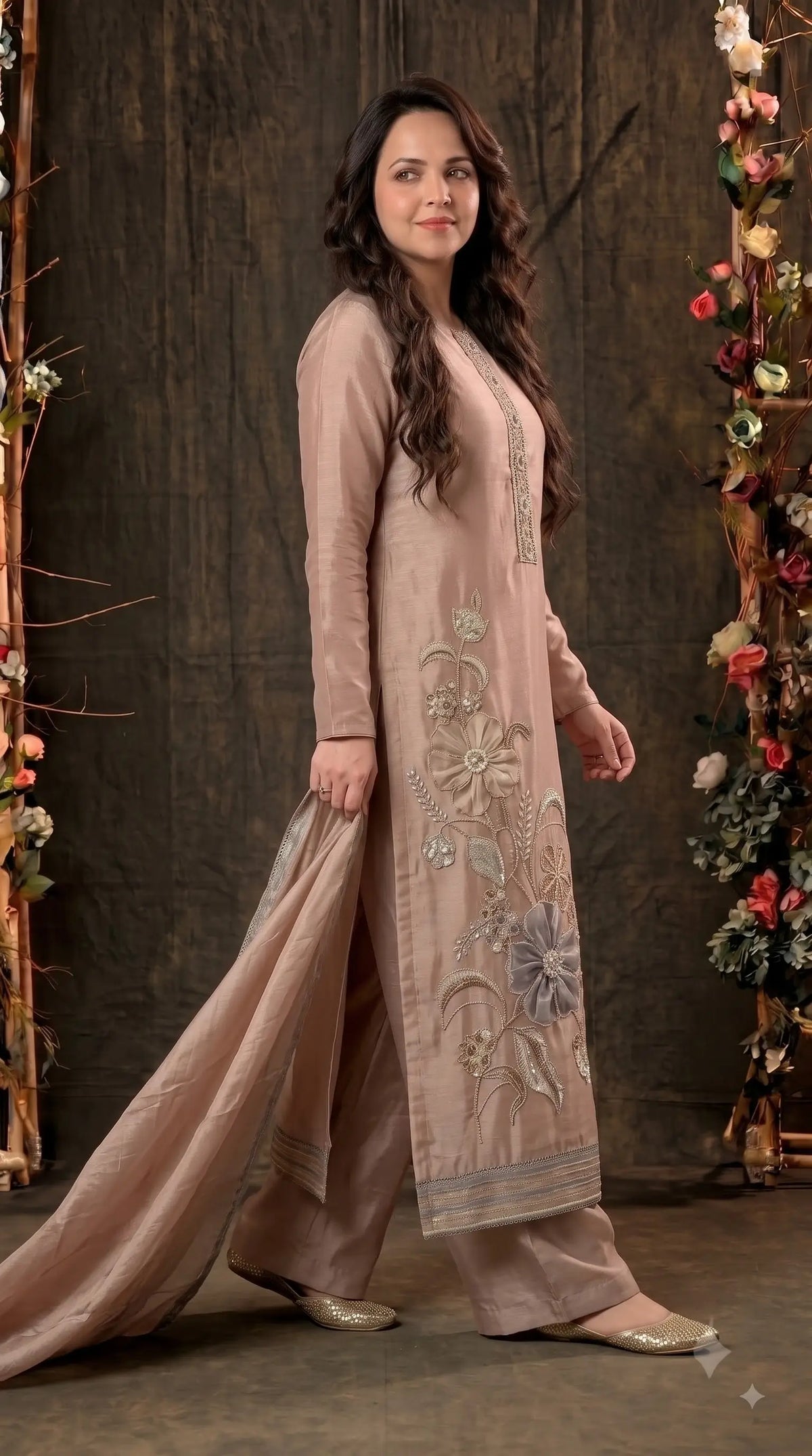 Premium Designer Blush Red Pakistani Suit in Very Soft Tissue Fabric with Elegant Floral Work