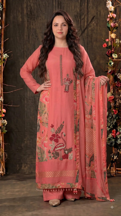 Premium Designer Soft Coral Pink Suit in Soft Shimmer Fabric