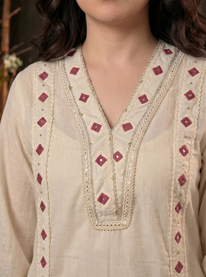 Premium Pakistani Mull Cotton Suit with Mirror & Thread Embroidery