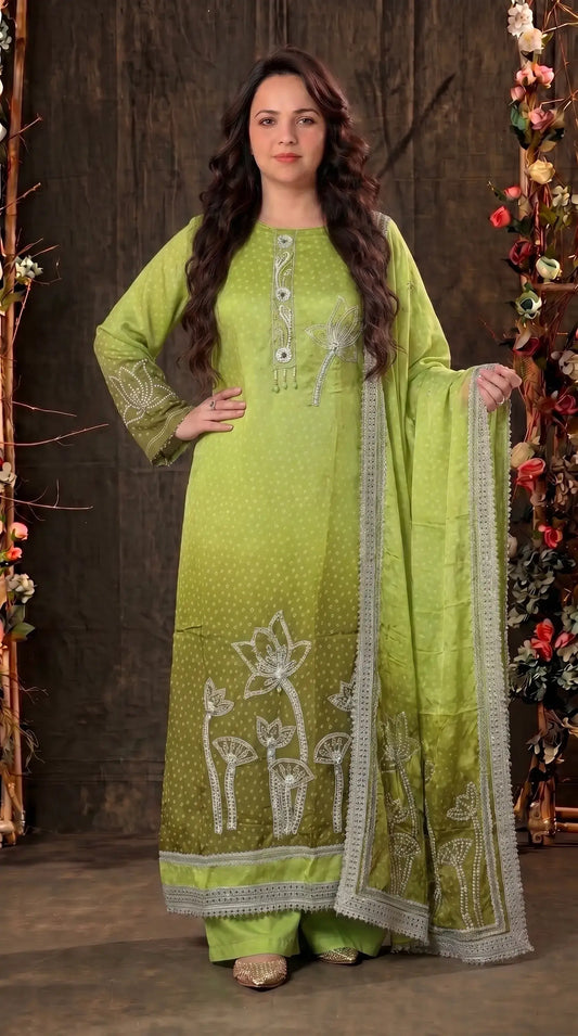 Parrot Green Premium Crepe Designer Suit