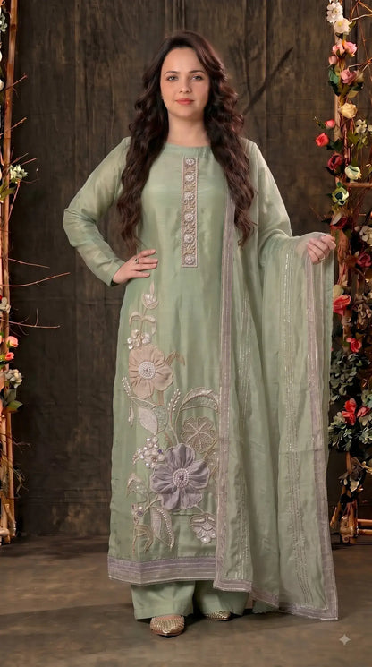 Premium Designer Sage Green Suit in Soft Tissue Fabric