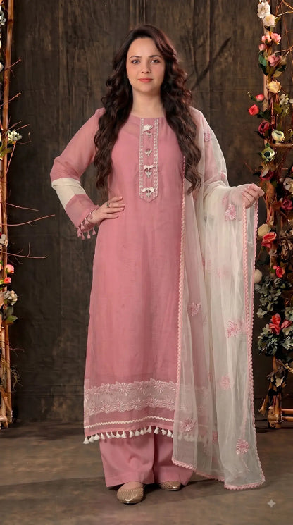 Premium Designer Dusty Pink Kota Pakistani Suit with Elegant Embroidery