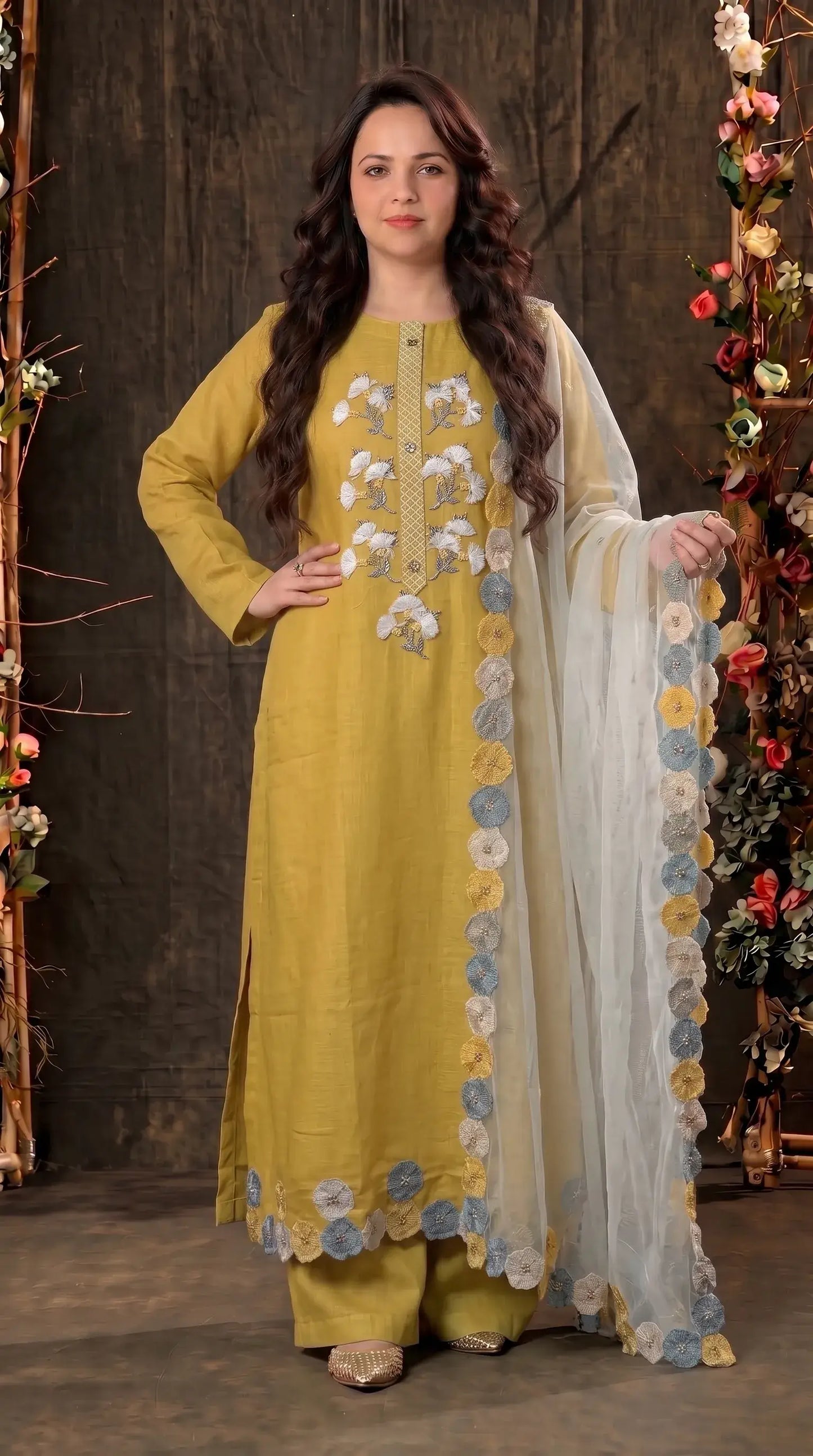 Mustard Yellow Designer Cotton Suit with Boutique Finish