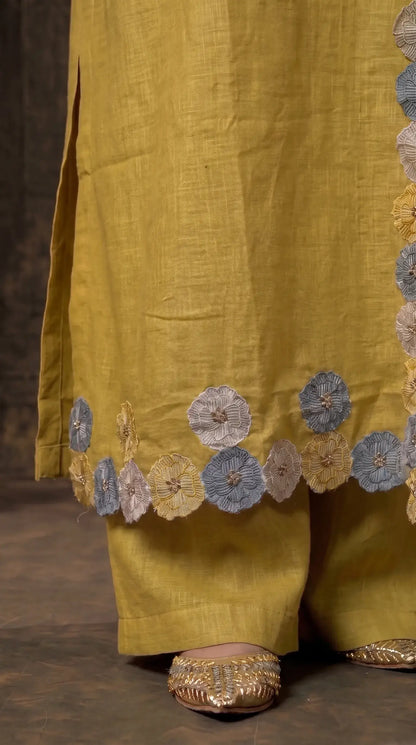 Mustard Yellow Designer Cotton Suit with Boutique Finish