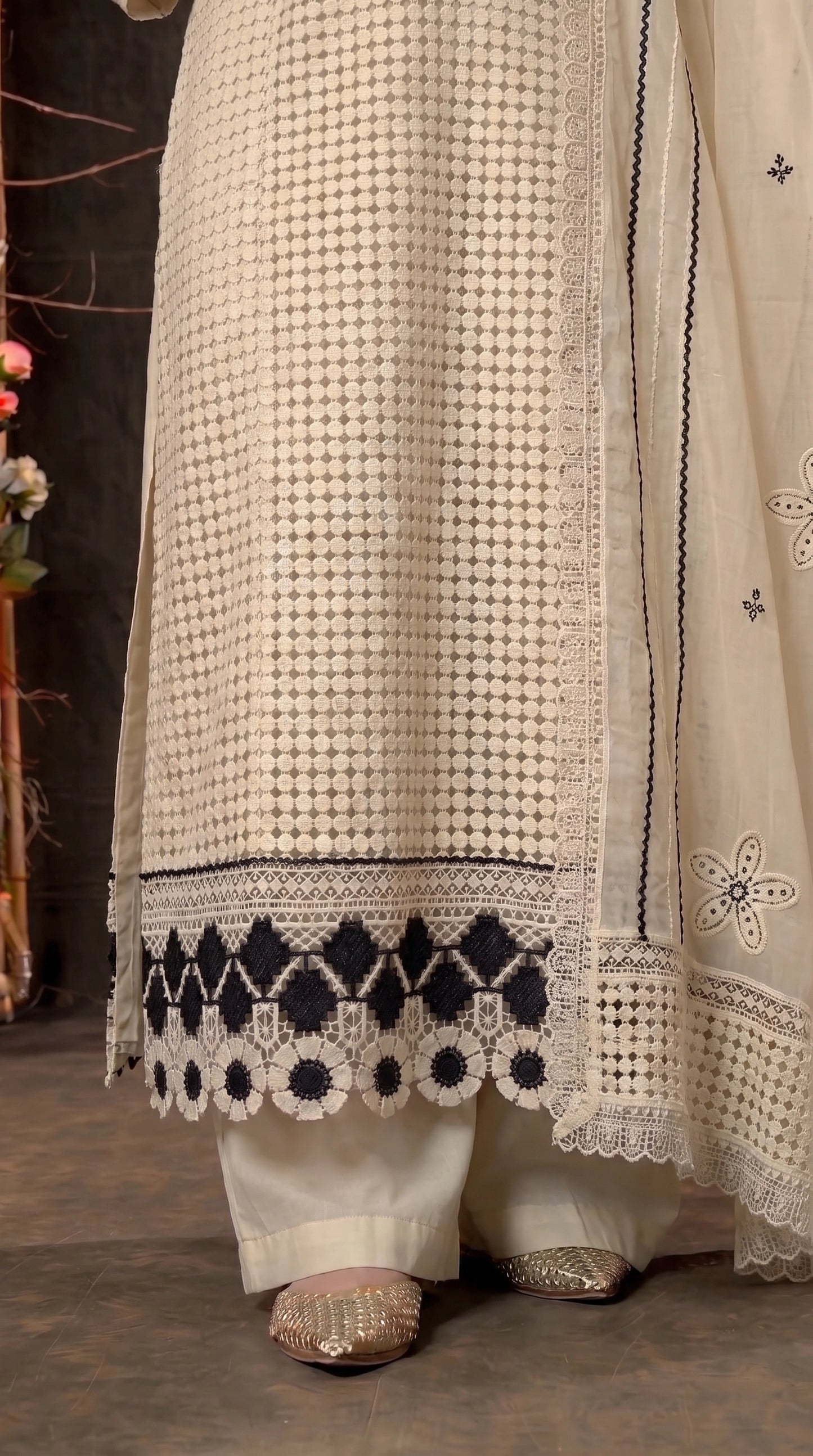 Premium Light Yellow Pakistani Zut Mull Cotton Suit with Elegant Black Embroidery