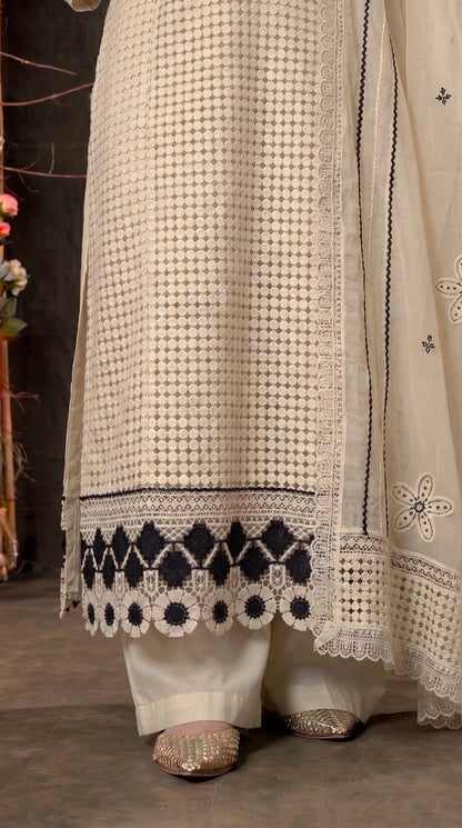 Premium Light Yellow Pakistani Zut Mull Cotton Suit with Elegant Black Embroidery