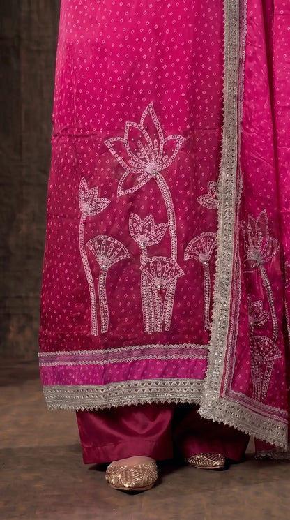 Premium Pakistani Designer Rani Pink Hand-Embroidered Suit
