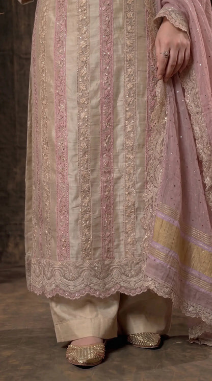 Premium Designer Beige & Blush Pink Tissue Suit